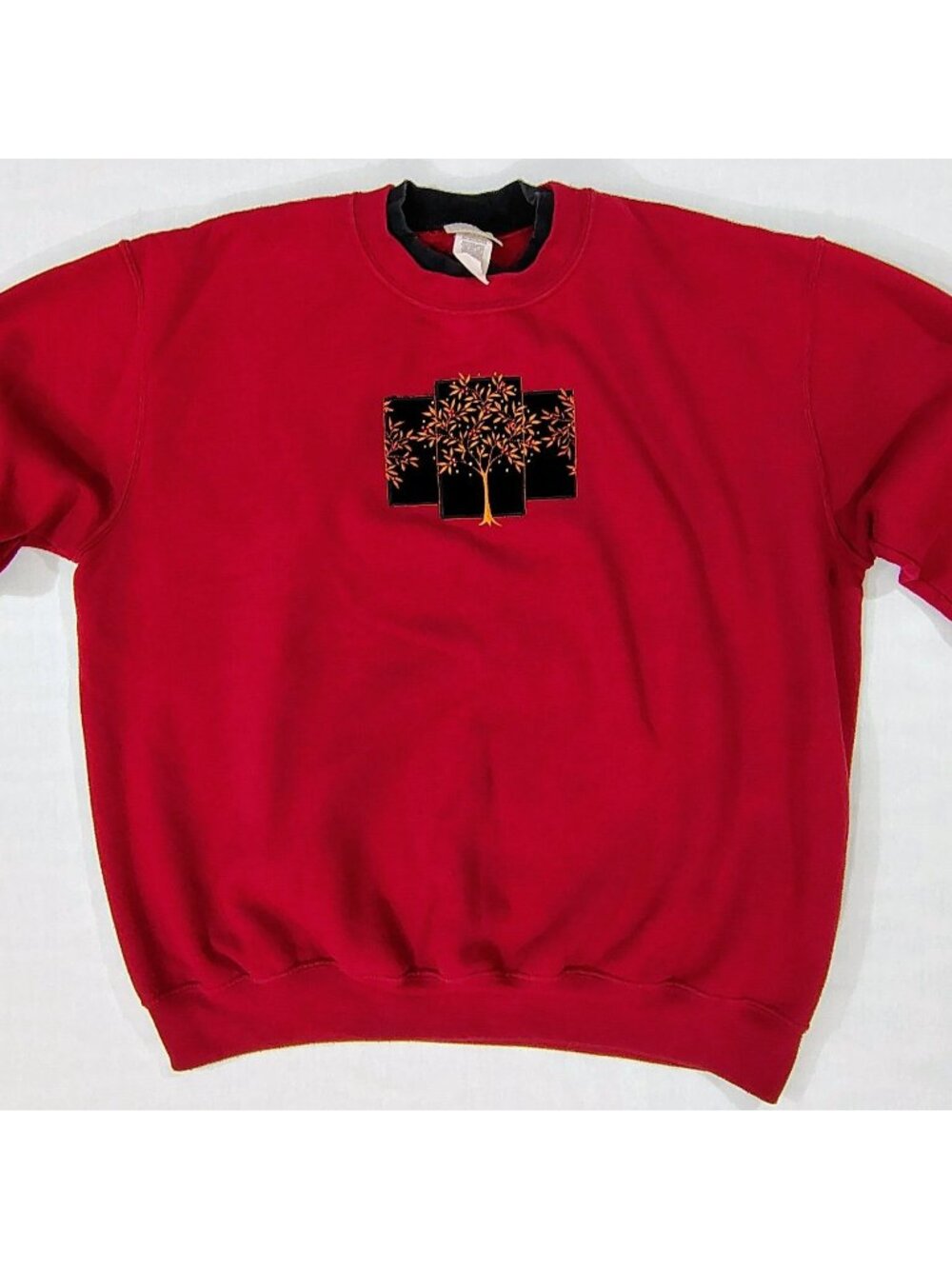 Vtg Top Stitch by Morning Sun Maroon Sweatshirt Womens 1X Crew Embroidered Trees